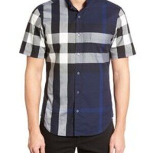 Burberry Somerville Men's Check Short Sleeve Cotton Button-up Shirt